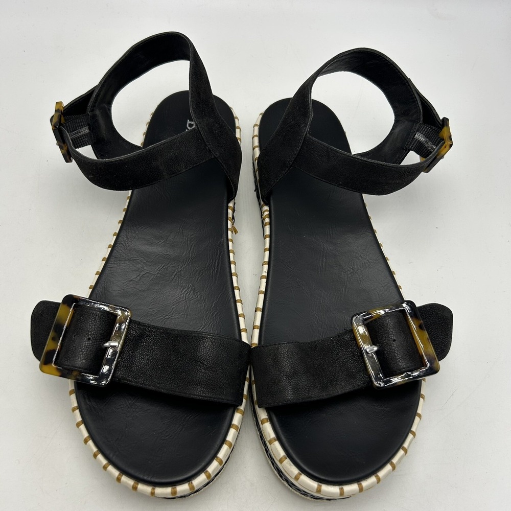 BKE Sole Sandals Womens 9 Platform Black Ankle Strap Buckle Platform Heel Casual